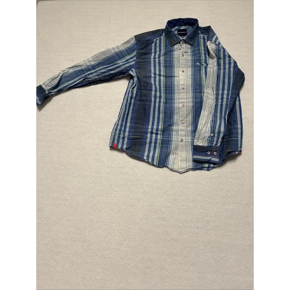 Tommy Bahama Retro Multi Color Striped Plaid Mens Large Button Up Long Sleeve